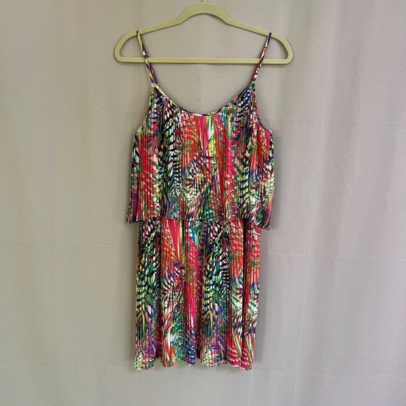 Parker Palmetto Pleated Dress Tropical 🌴 Multicolor Tiered Sz L - Picture 8 of 8